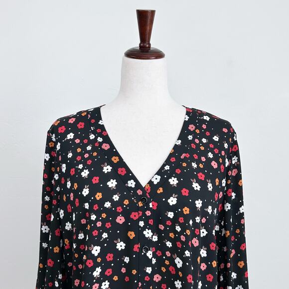 Cabi V-Neck Floral Print Striped Cuff Button-Up Blouse - Picture 2 of 8